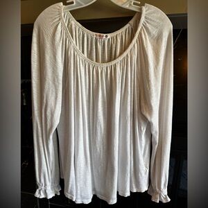 SUNDRY Women’s White Pima Cotton Raglan Gathered Long Sleeve Tee